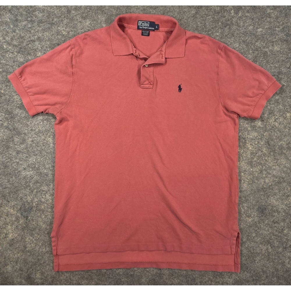 Polo Ralph Lauren Mens Large Salmon Red Pique Cotton Short Sleeve Polo Shirt